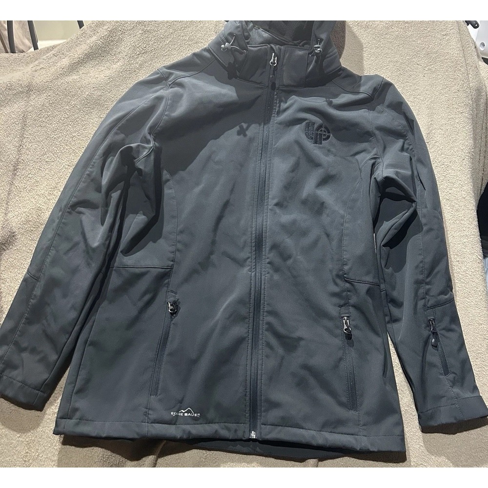 Eddie Bauer Women's XL Charcoal Grey Softshell Hooded Jacket EB537 Full-Zip